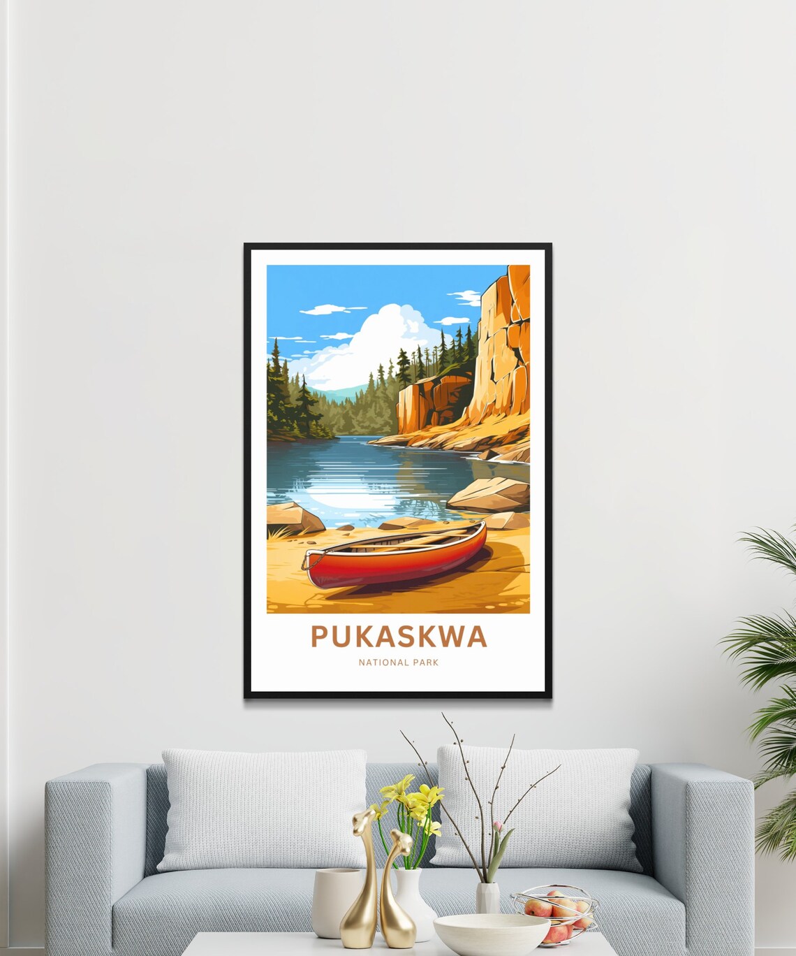 Pukaskwa National Park Red Canoe Sandy Shore Cliffs Vintage Travel Poster - Image 3