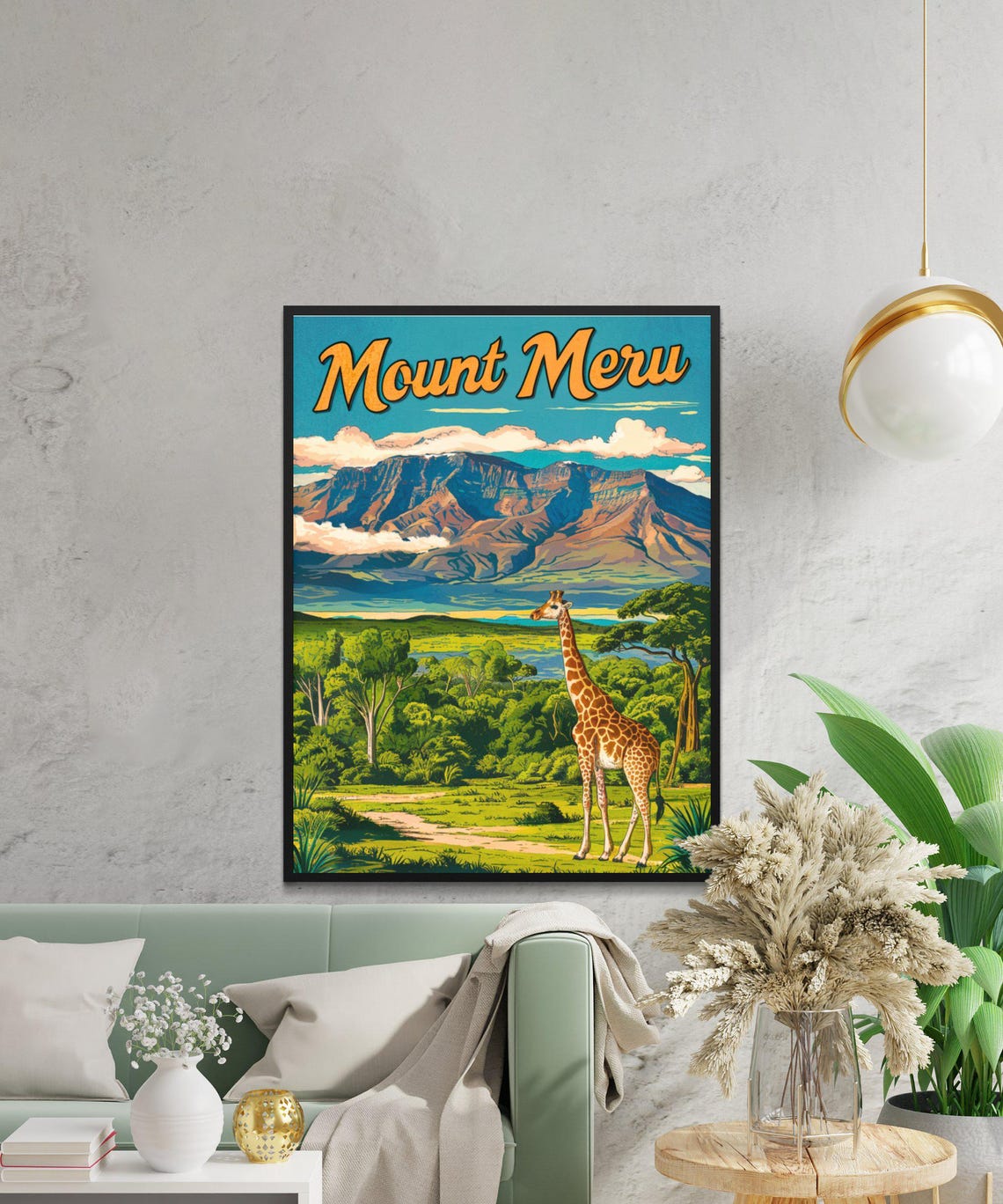 Mount Meru Tanzania Giraffe Grassland Mountain Travel Poster - Image 3