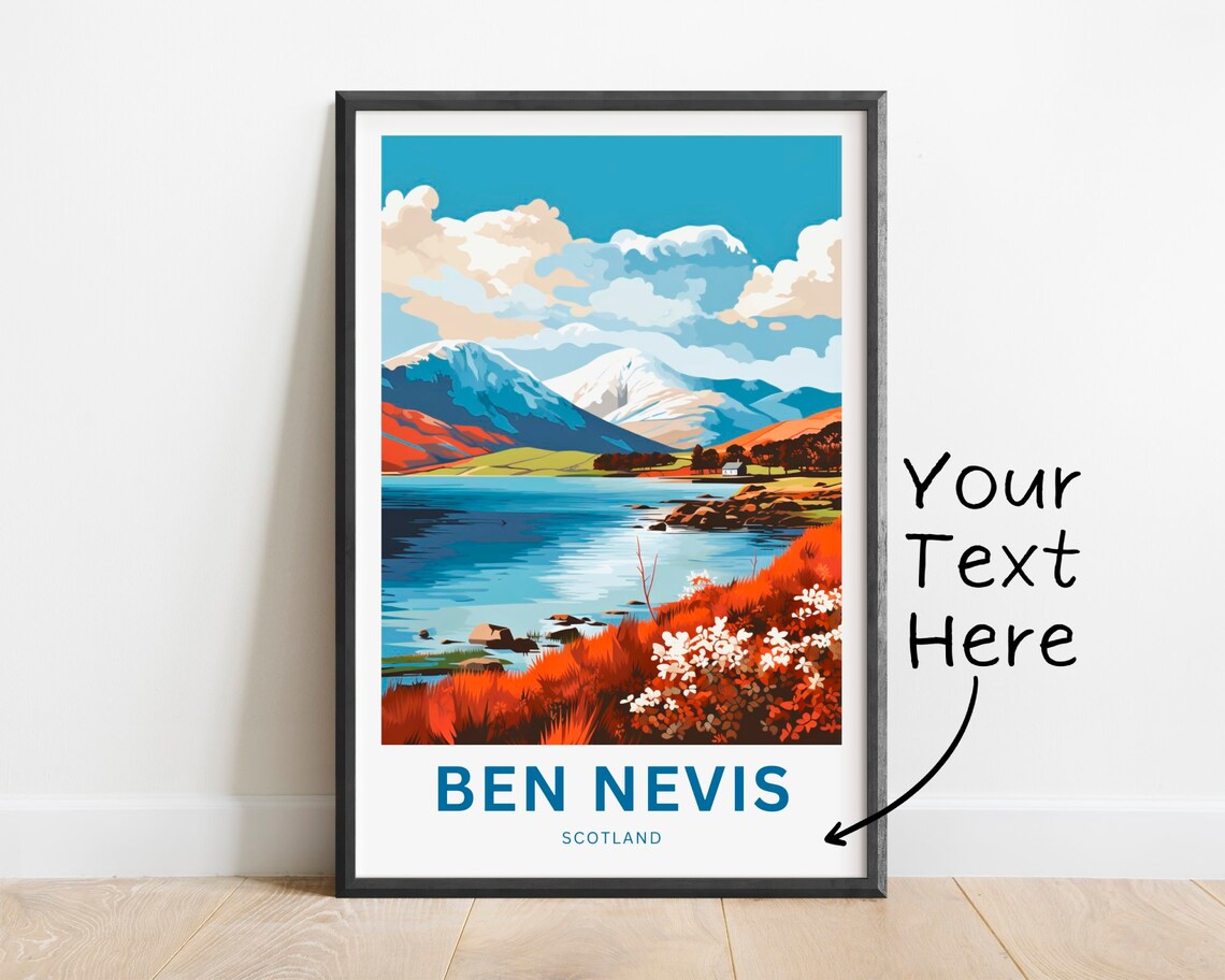 Ben Nevis Scotland Snow Mountain Lake Wildflower Scene Poster