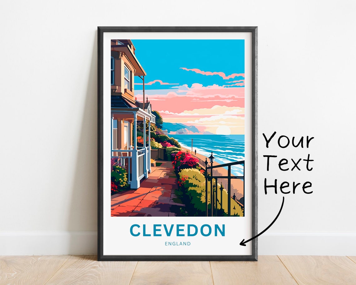Clevedon England Sunset Seafront Personalized Coastal Poster