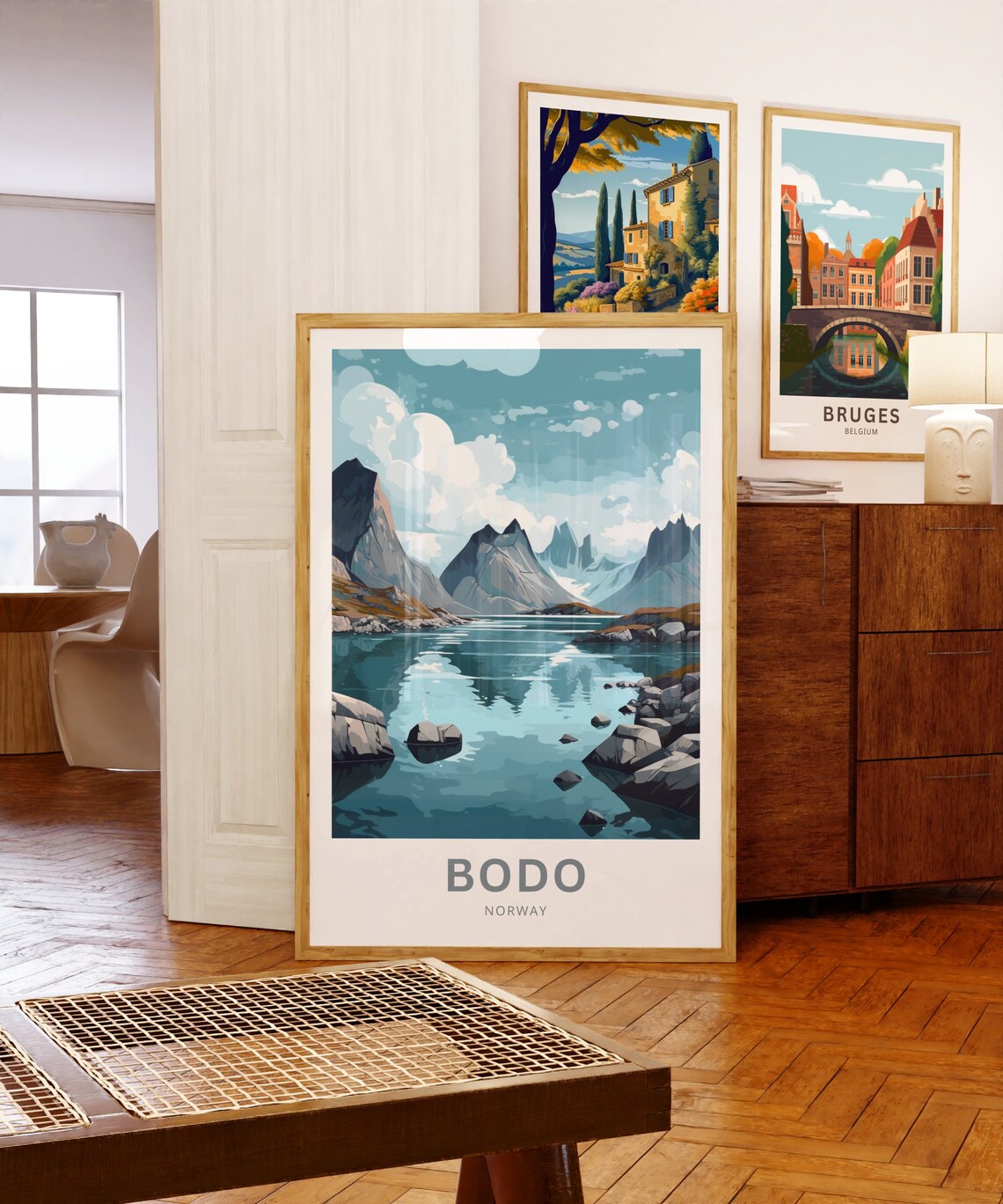 Bodo Norway Arctic Mountain Peaks Lake Reflection Travel Poster - Image 5