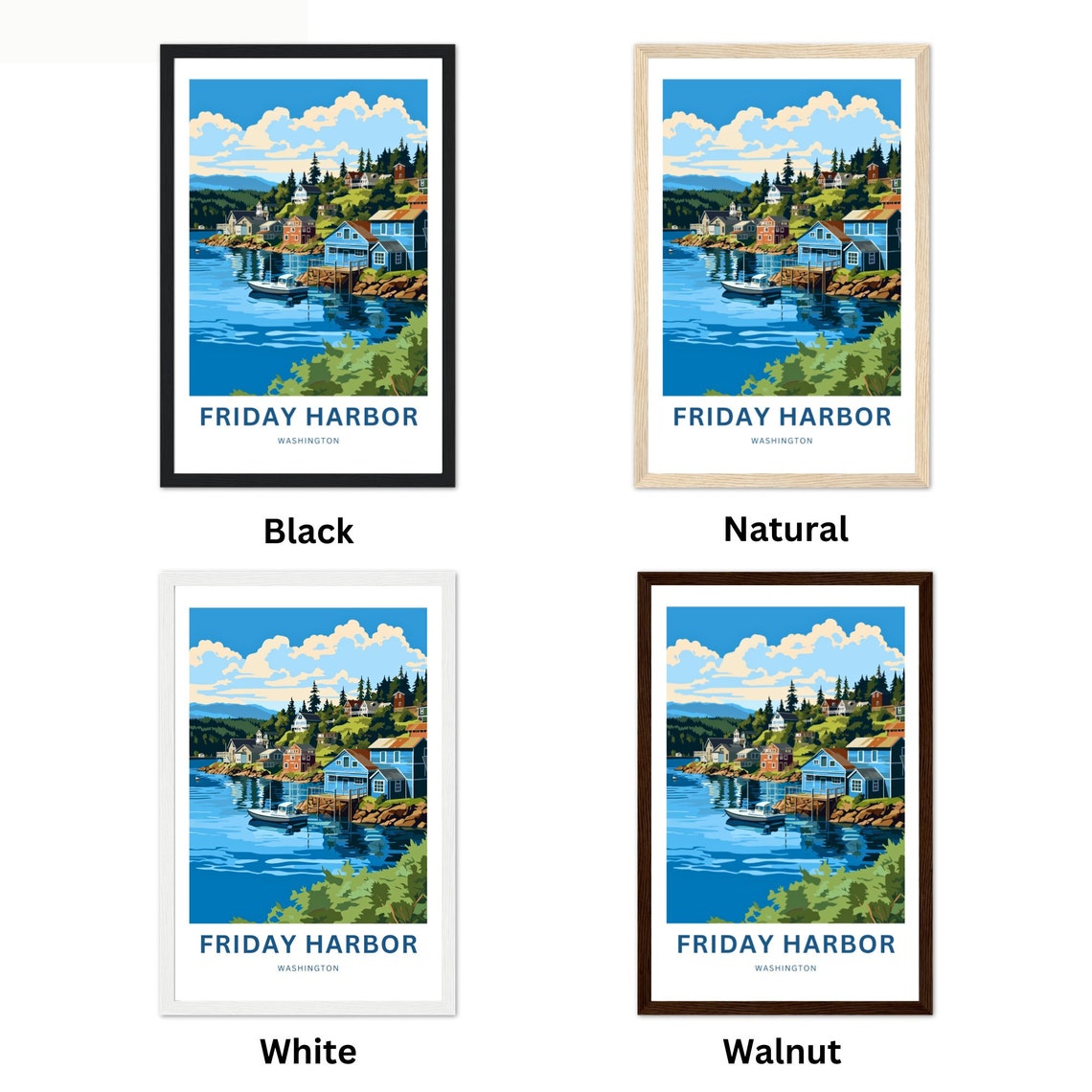 Friday Harbor Washington Customizable Waterfront Homes Poster Artwork - Image 2