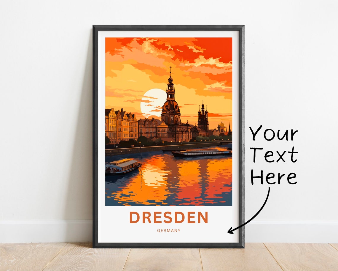 Personalized Dresden Germany Elbe River Sunset Custom Name Poster