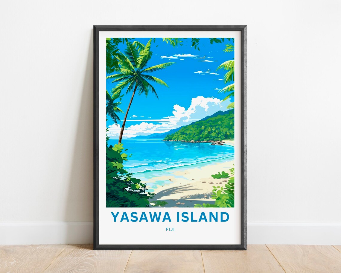 Yasawa Island Fiji Palm Trees Turquoise Bay Beach Scene Poster