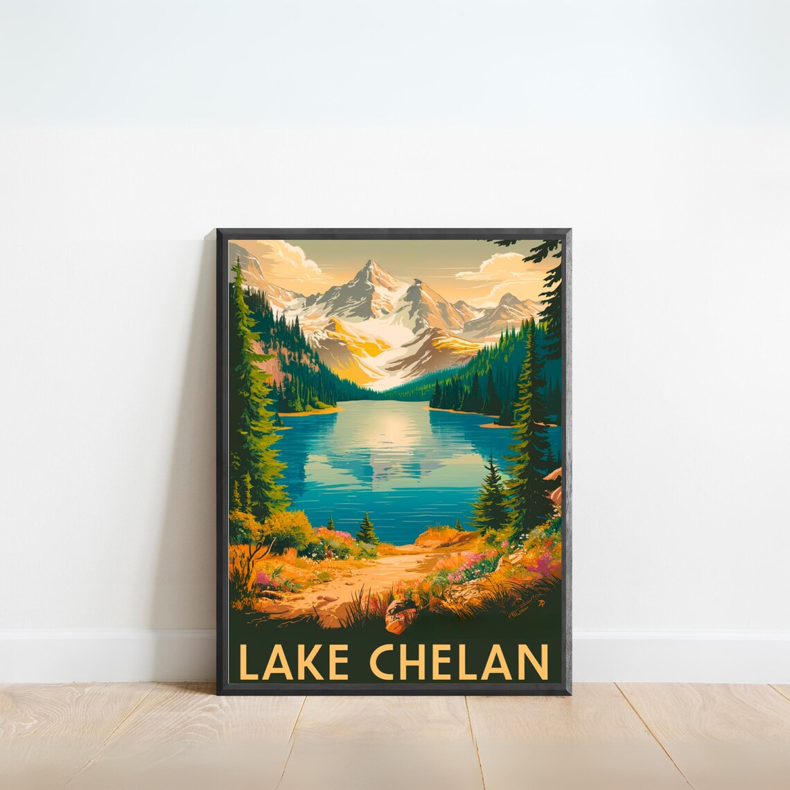Lake Chelan Alpine Lake Pines Vintage Travel Poster Mountain Decor Art