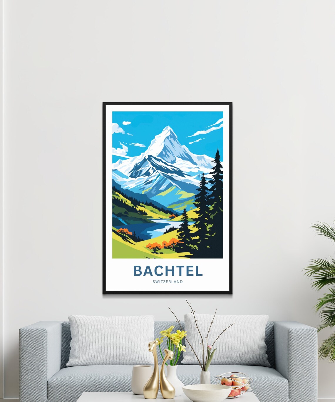Bachtel Switzerland Snowy Summit Alpine Lake Scene Travel Poster - Image 3