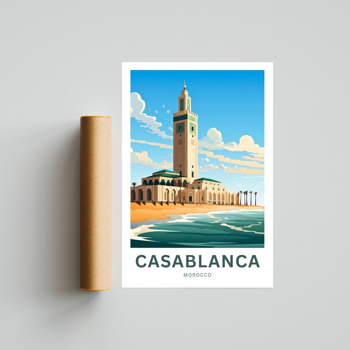 Casablanca Morocco Hassan II Mosque Ocean Minaret Seaside Poster - Image 4