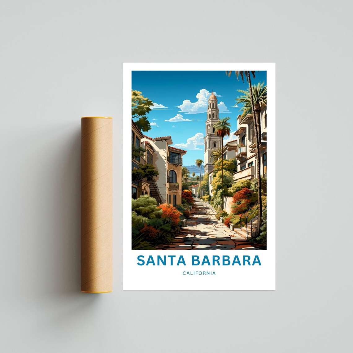 Personalized Santa Barbara California Bell Tower Street Travel Poster - Image 4