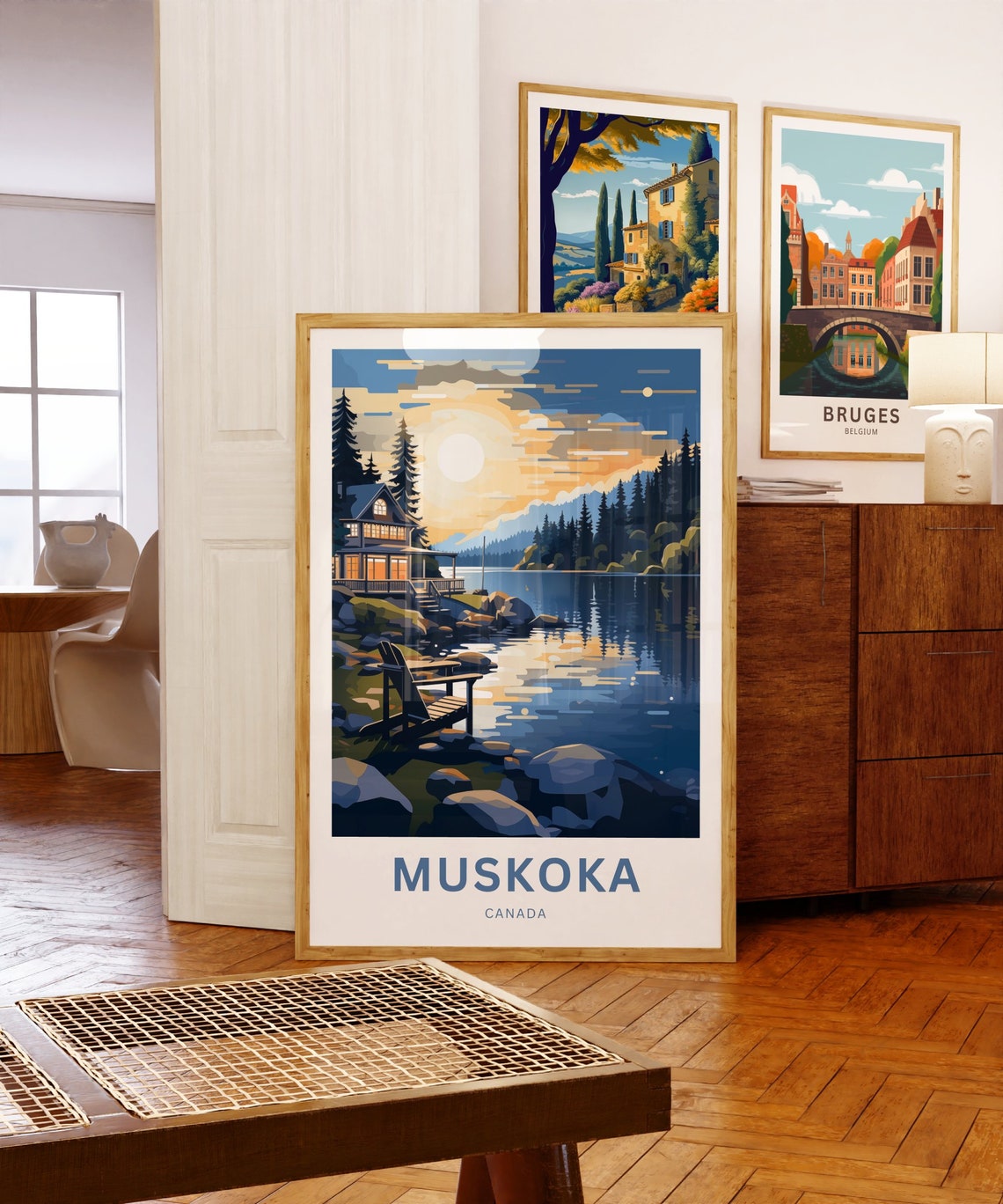 Muskoka Canada Lakeside Cabin Sunset Chair Vintage Travel Poster - Image 5