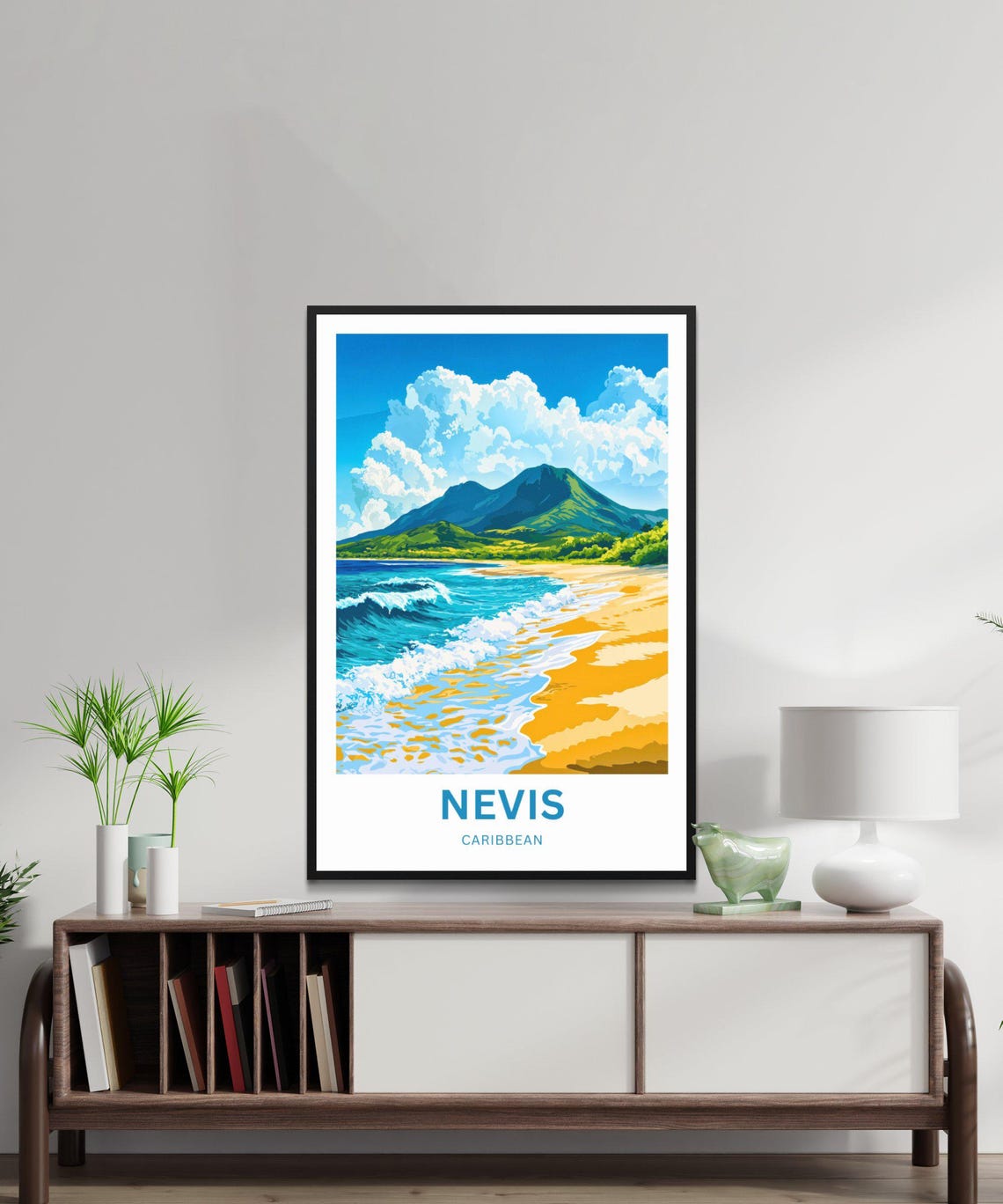Nevis Caribbean Tropical Golden Sand Beach Surf Travel Poster - Image 3