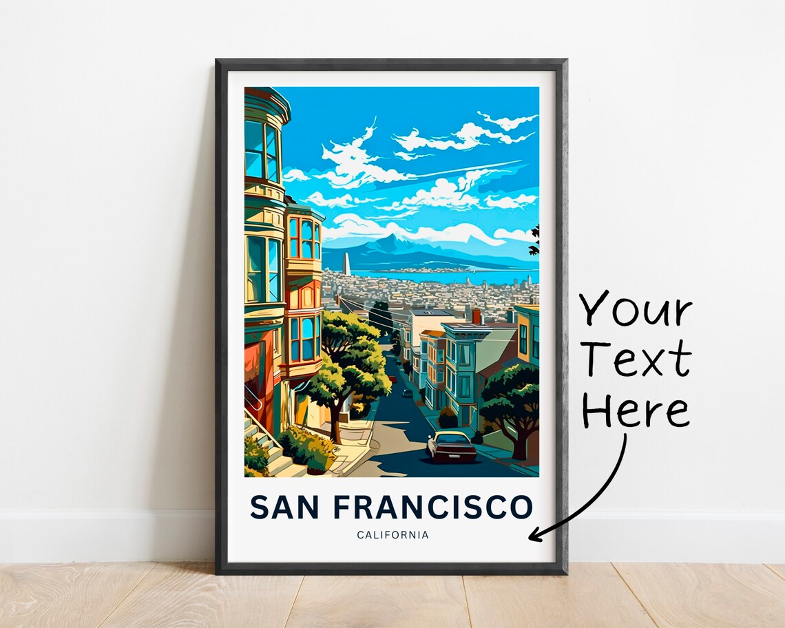 Personalized San Francisco Bay View Vintage Custom Travel Poster Art