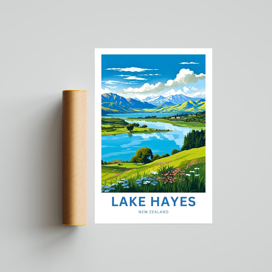 Lake Hayes New Zealand Mountain Lake Wildflower Meadow Poster - Image 4