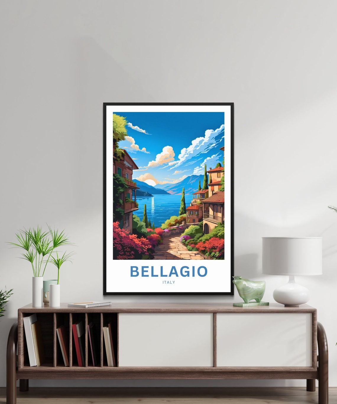 Bellagio Italy Lakefront Villa Path Sunset Personalized Poster - Image 3