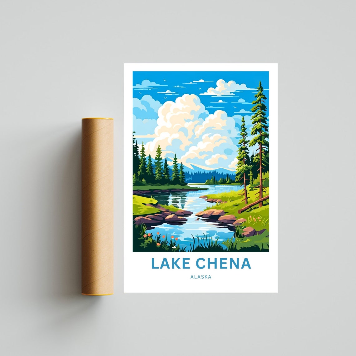 Personalized Lake Chena Alaska Forest Creek Stream View Poster - Image 4