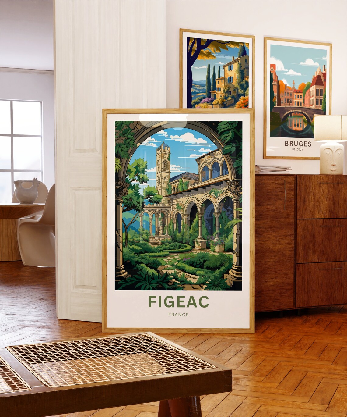 Figeac France Medieval Cloister Arches Stone Garden Travel Poster - Image 5