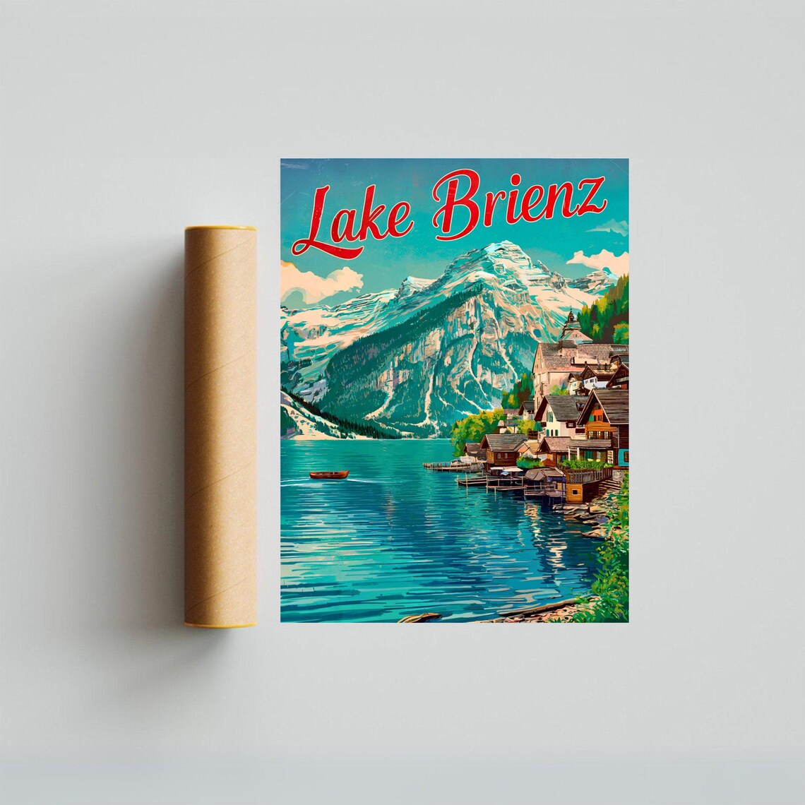 Lake Brienz Switzerland Vintage Lakeside Village Mountain Poster - Image 2