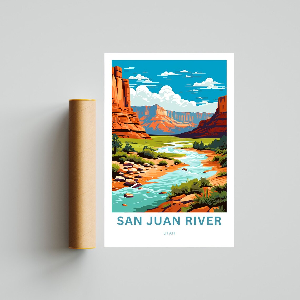 San Juan River Utah Red Rock Canyon Desert River Vintage Travel Poster - Image 2