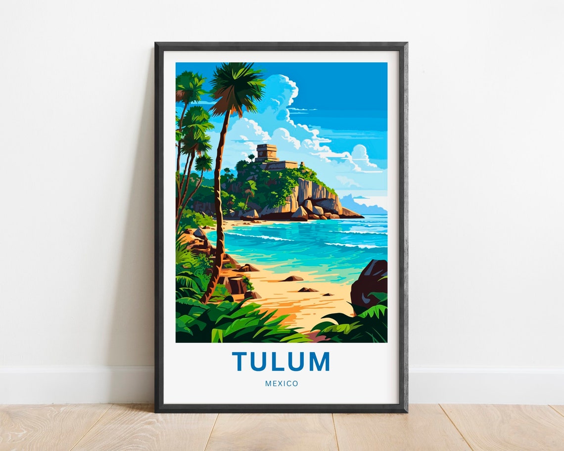 Tulum Riviera Maya Caribbean Ancient Ruins Beach Travel Poster