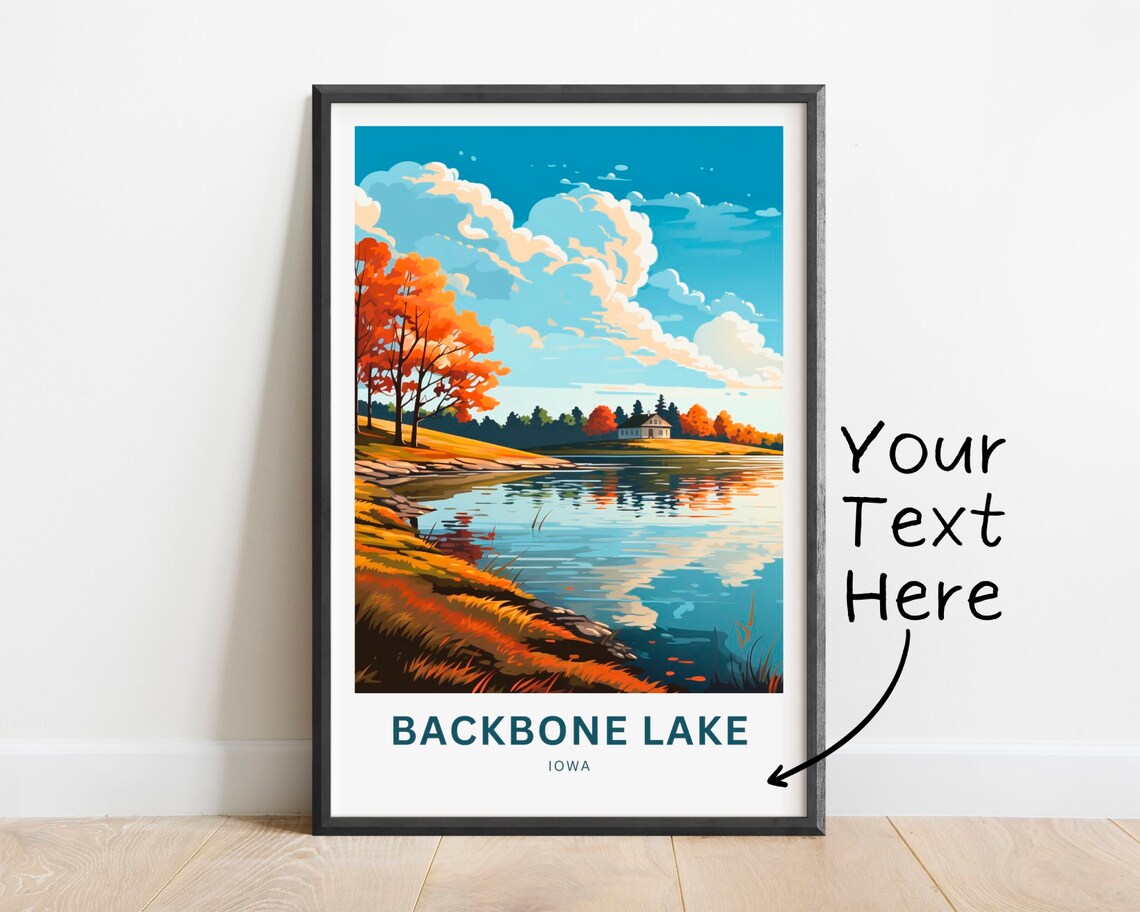 Backbone Lake Iowa Fall Foliage Lakeshore Scenic Travel Art Poster