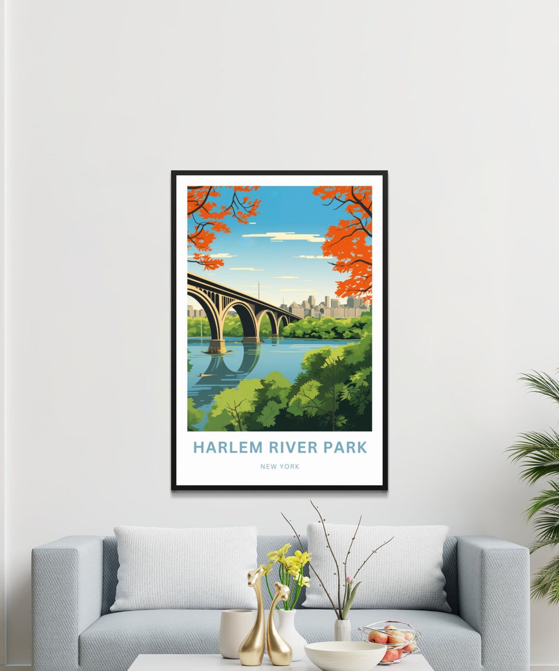 Harlem River Park New York Arched Bridge Autumn Color Poster - Image 3