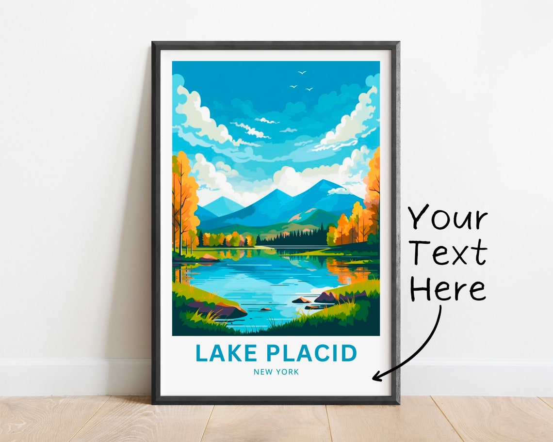 Personalized Lake Placid New York Travel Poster Adirondack Lake