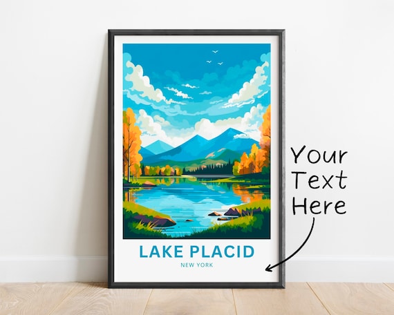 Personalized Lake Placid New York Travel Poster Adirondack Lake