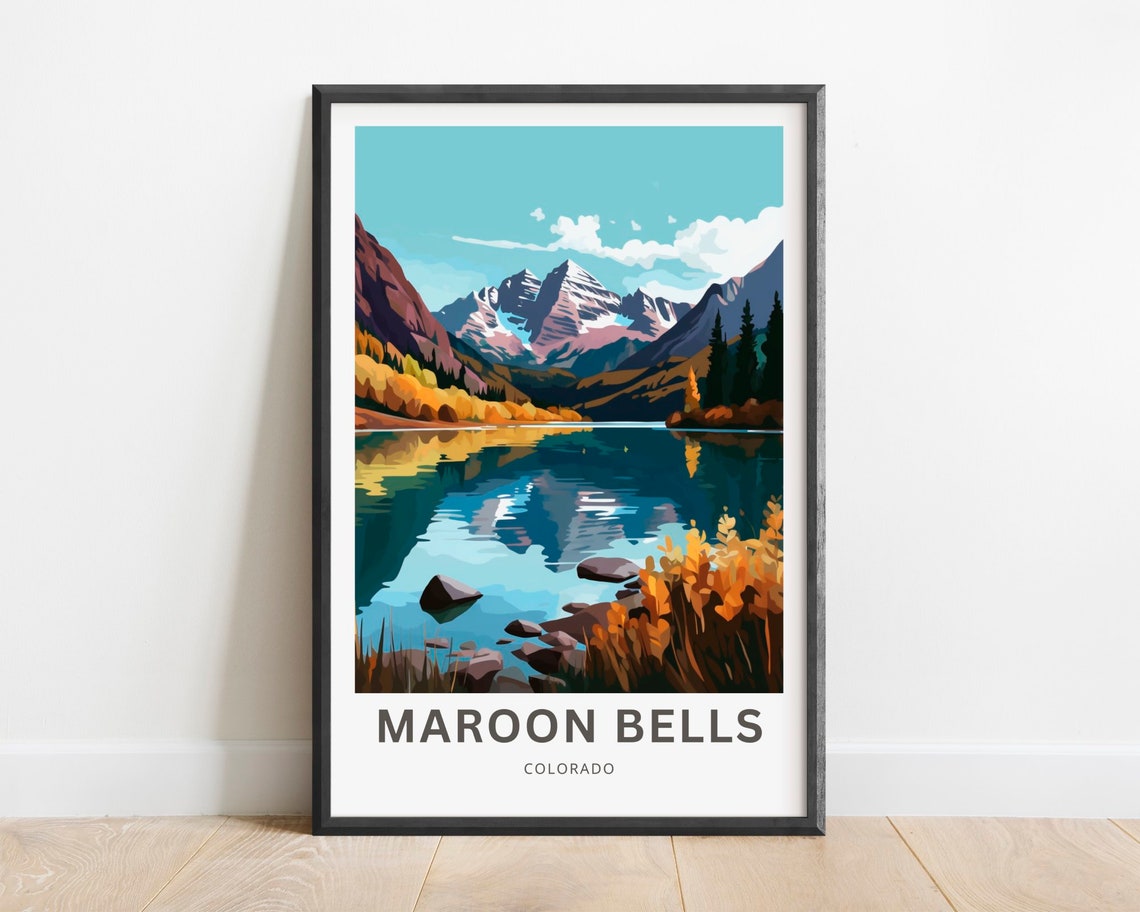 Maroon Bells Colorado Stunning Autumn Lake Reflection Travel Poster