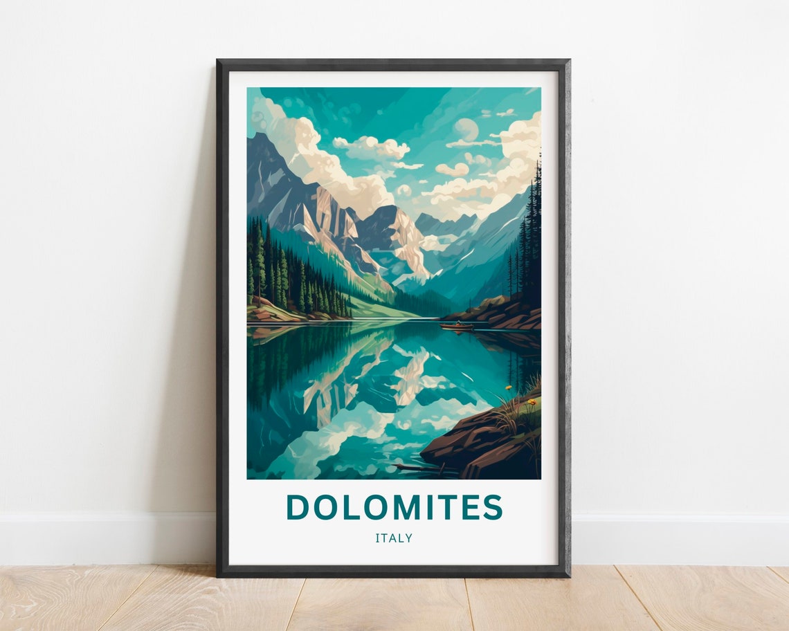 Dolomites Italy Alpine Lake Mountain Reflection Pine Art Print