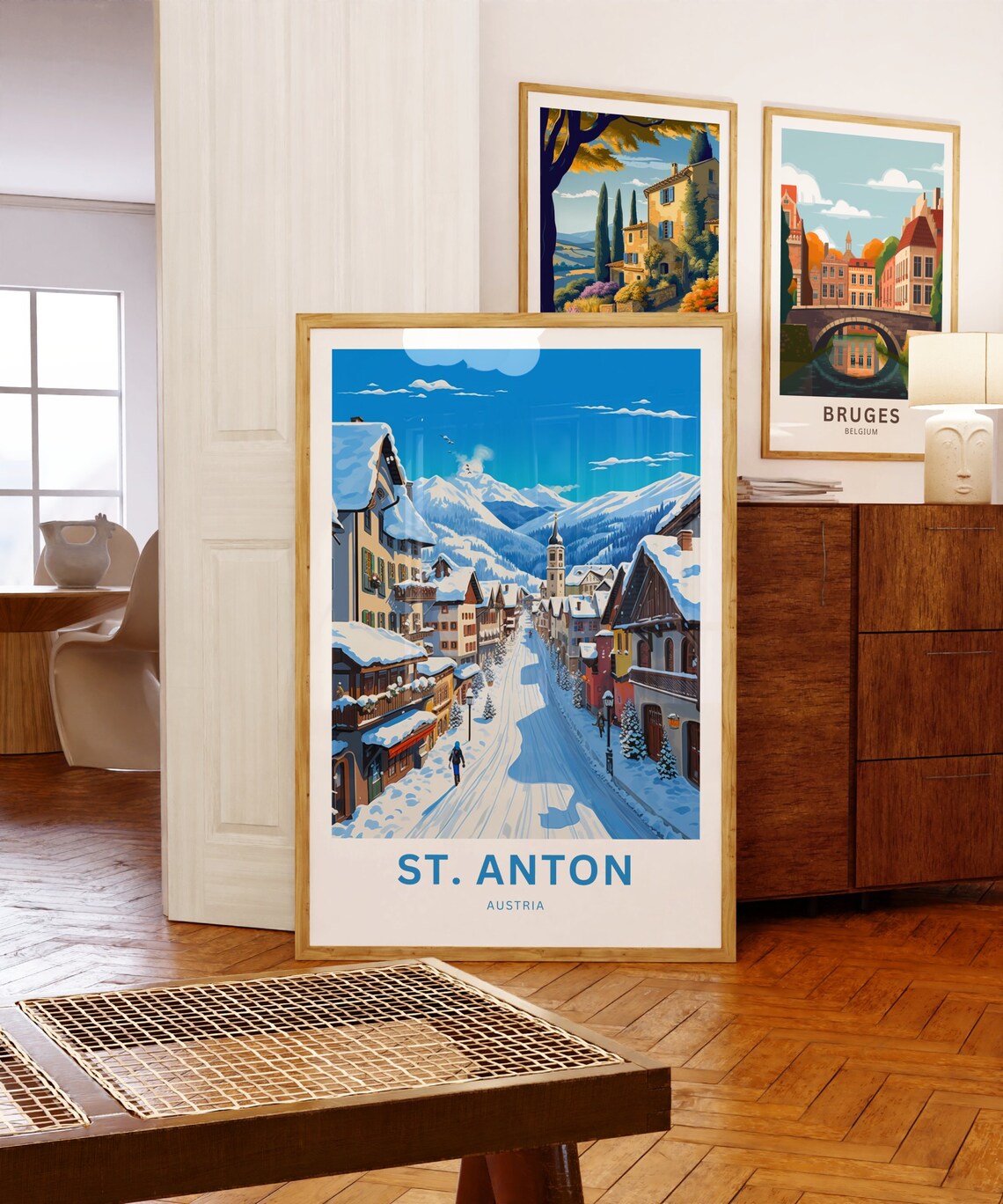 St Anton Austria Snowy Alpine Village Winter Ski Travel Poster - Image 5
