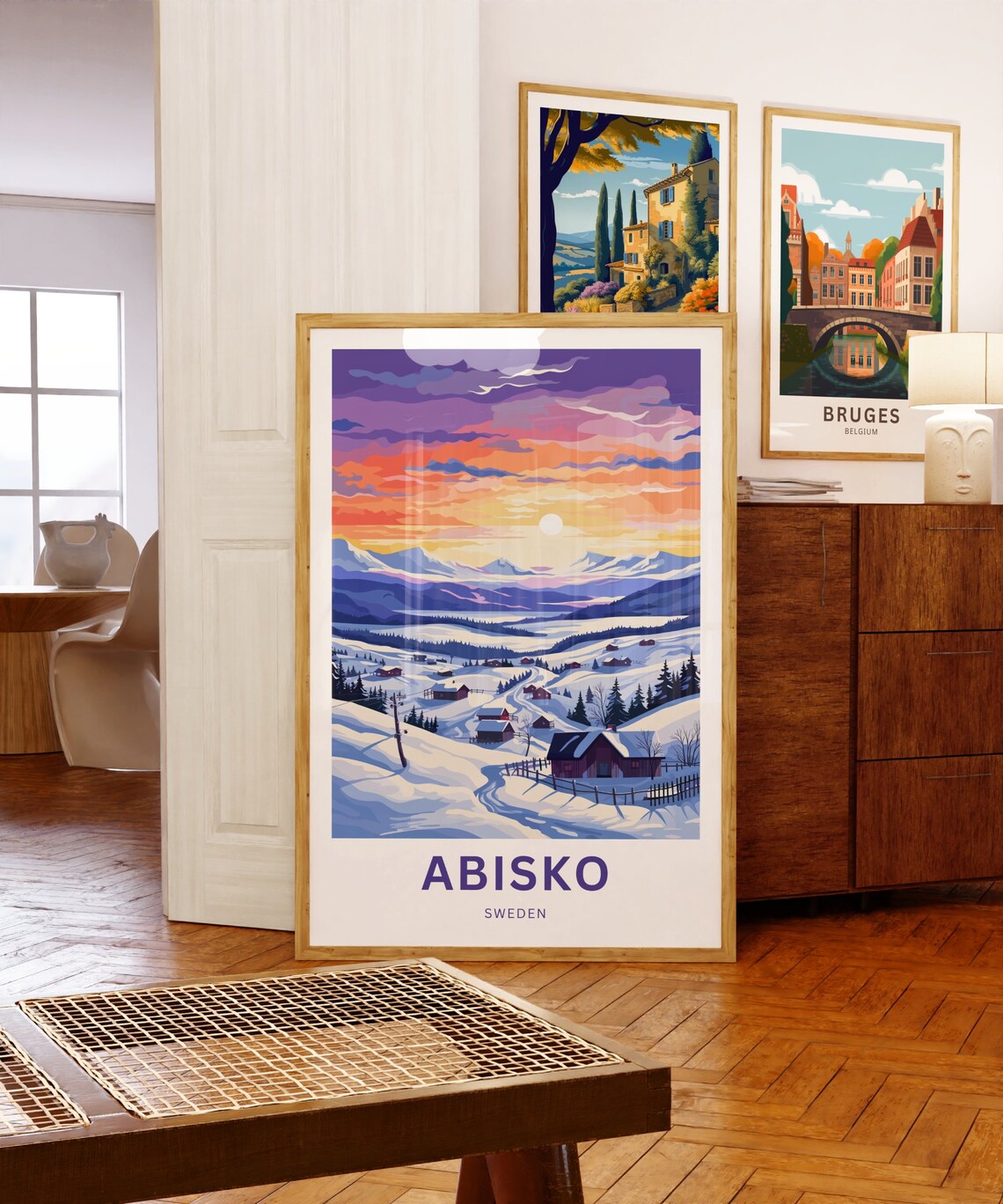 Abisko Sweden Arctic Winter Village Glowing Red Cabins Poster - Image 5