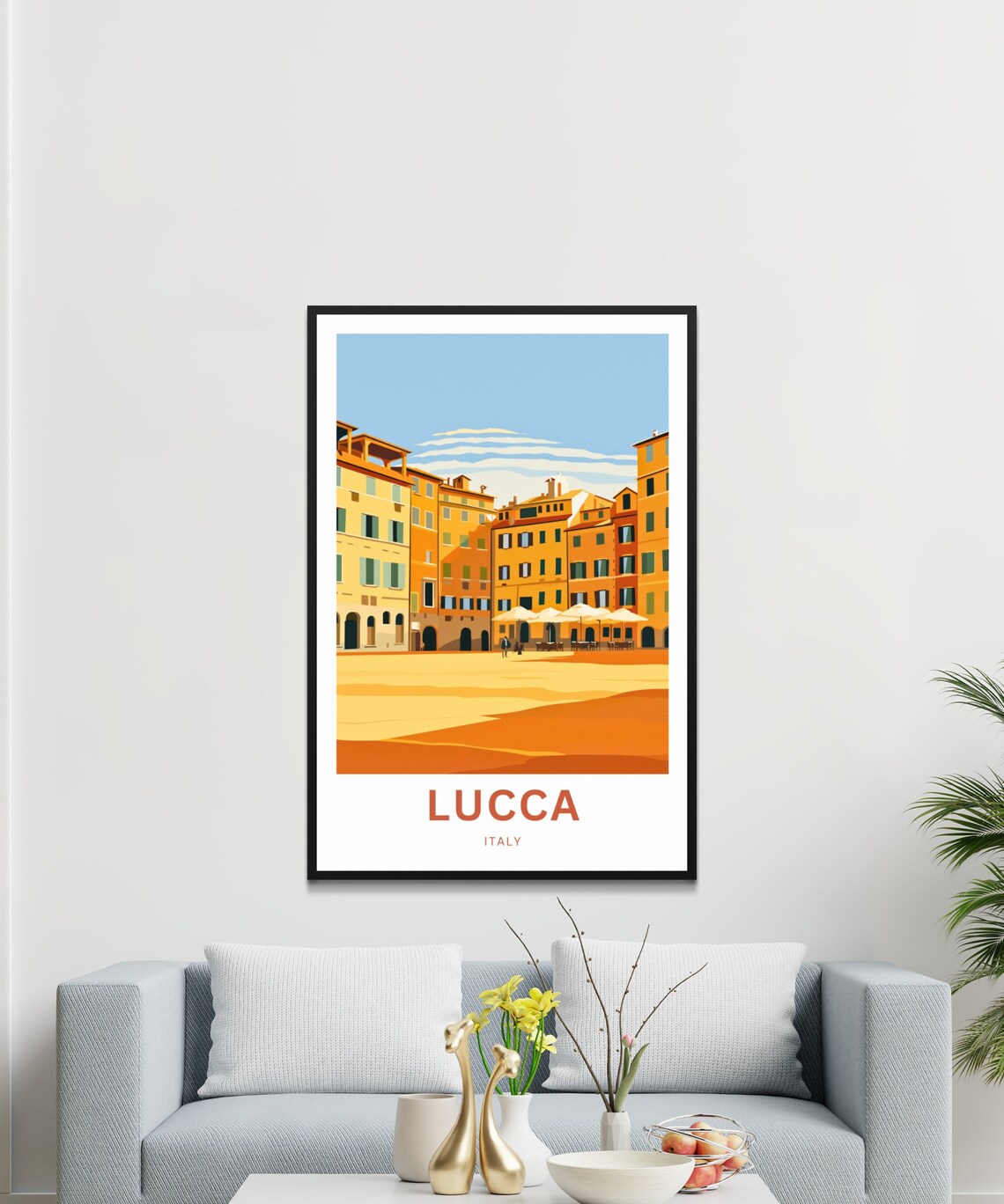 Lucca Italy Sunlit Piazza and Golden Tuscan Buildings Poster - Image 3