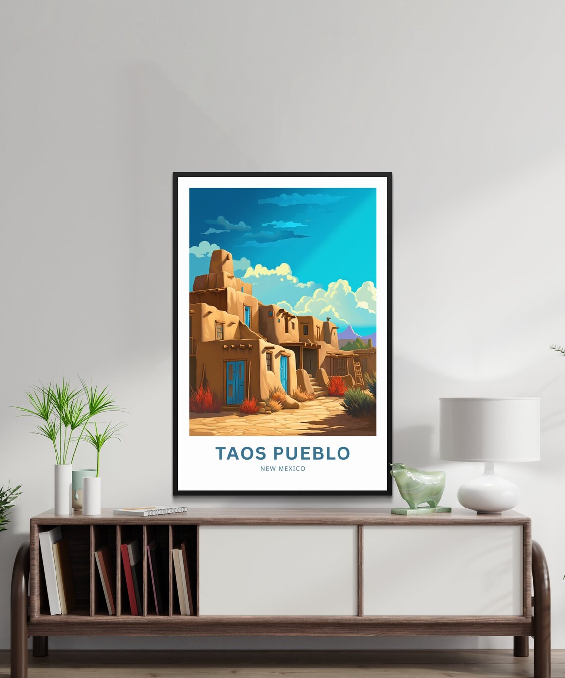 Taos Pueblo New Mexico Adobe Village Blue Doors Desert Art Poster - Image 2