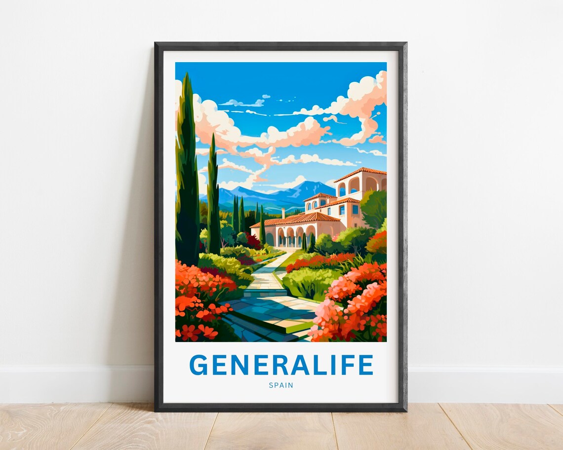 Generalife Spain Garden Villa Cypress Flower Path Travel Poster