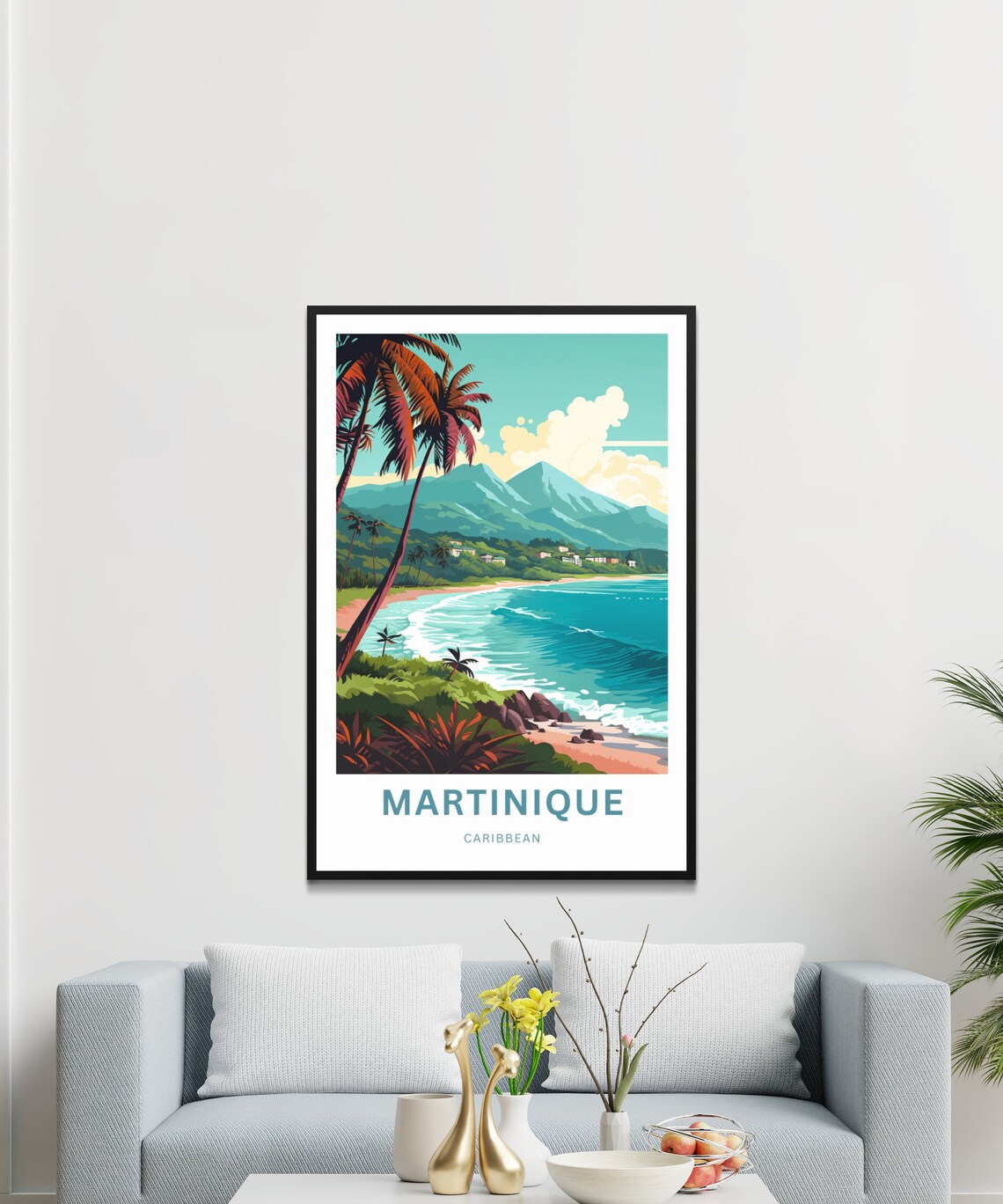 Martinique Caribbean Bay Palm Trees Mountain Shoreline Travel Poster - Image 3
