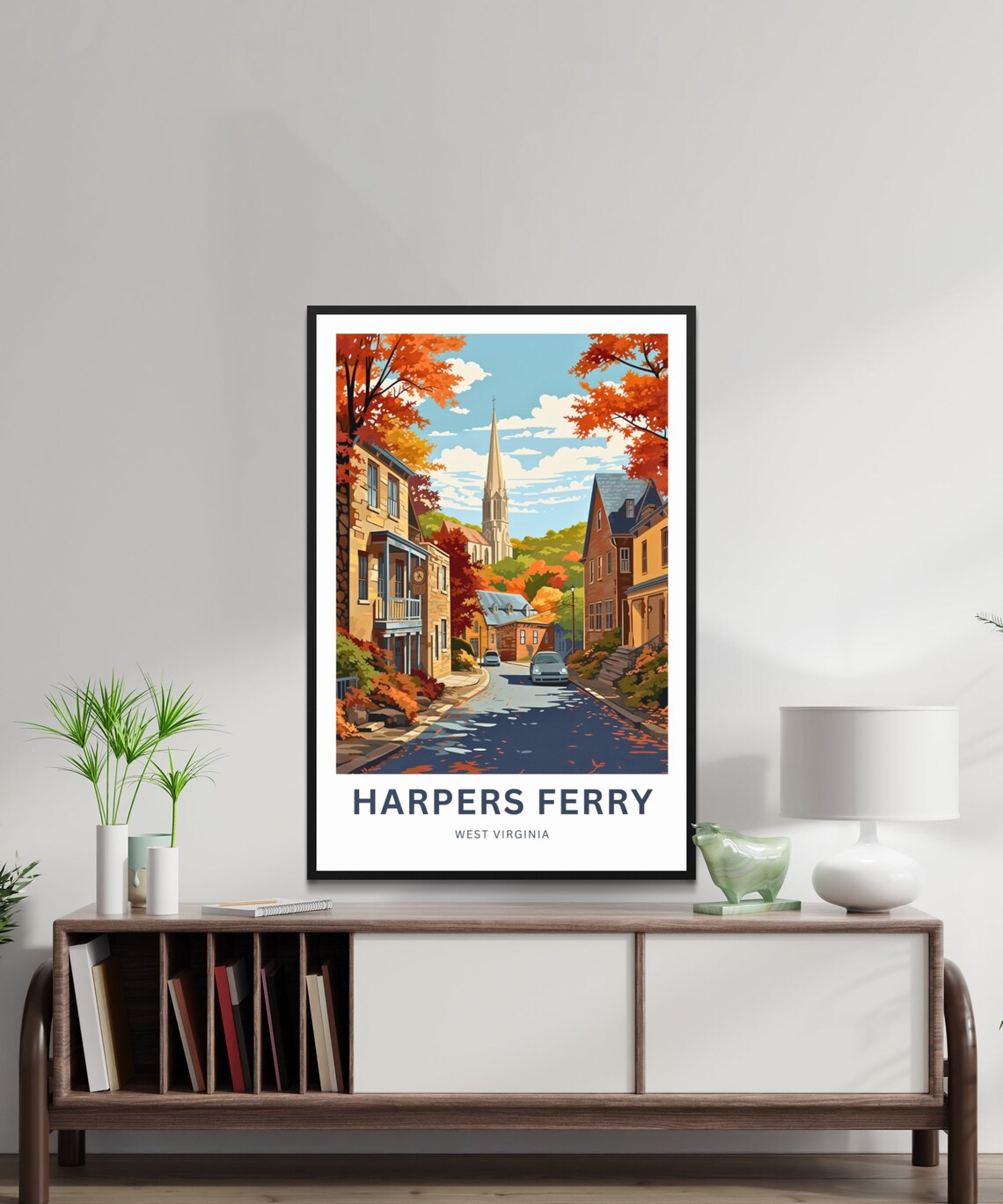 Harpers Ferry Fall Colors Historic Street with Church Spire Poster - Image 2