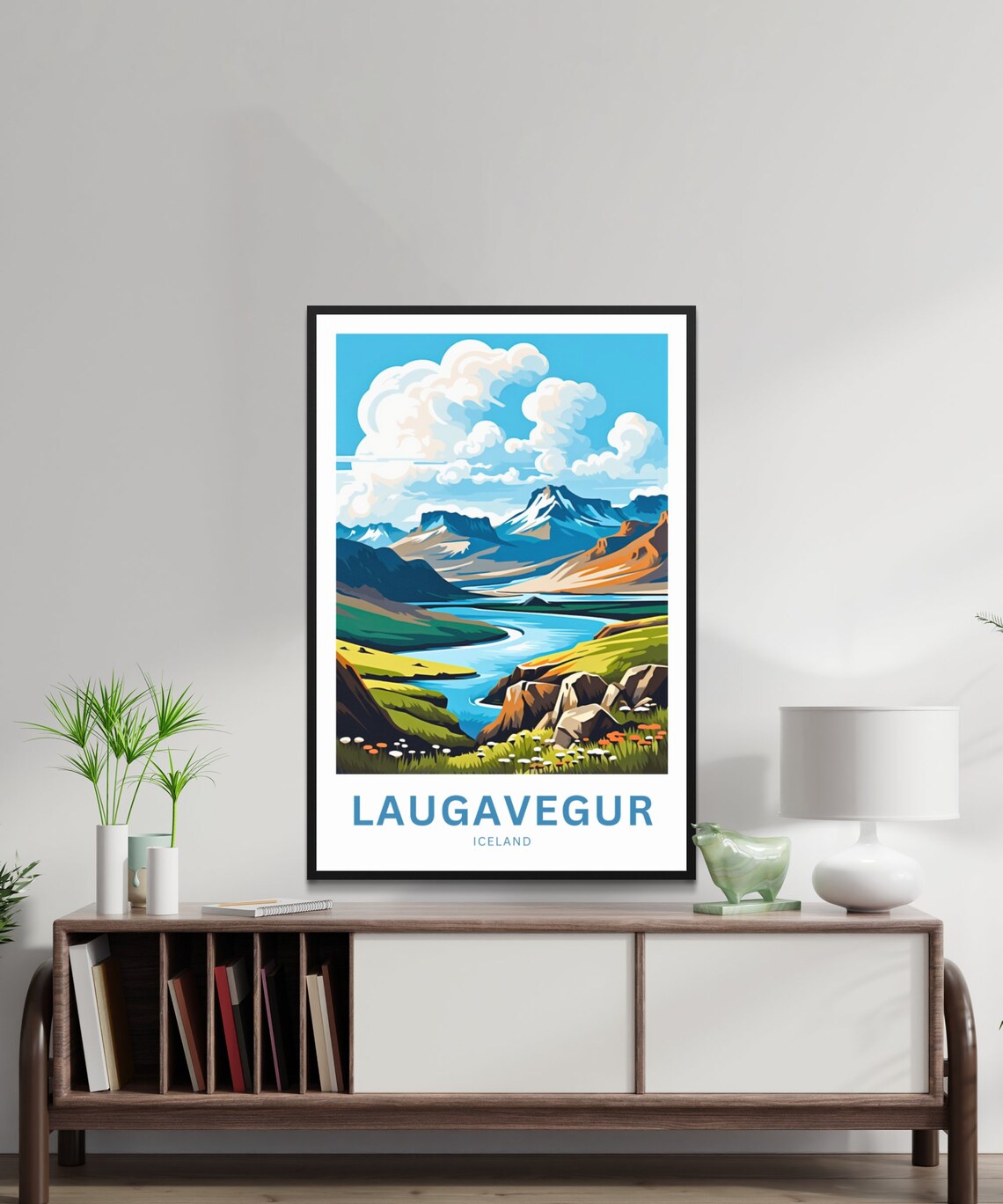 Laugavegur Iceland River Valley Peaks Wildflowers Travel Poster - Image 2