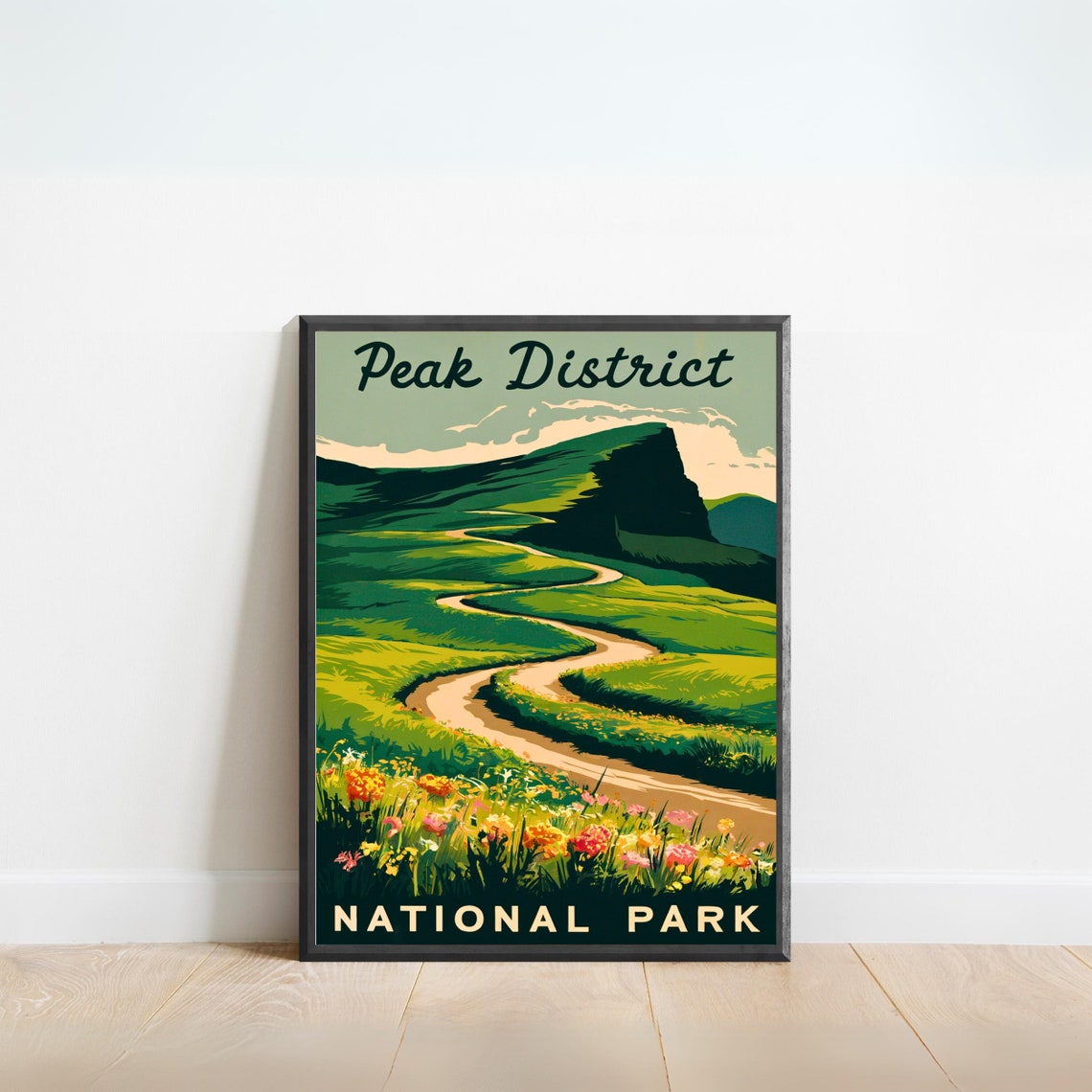 Peak District National Park Wildflower Path Over Rolling Hills Poster