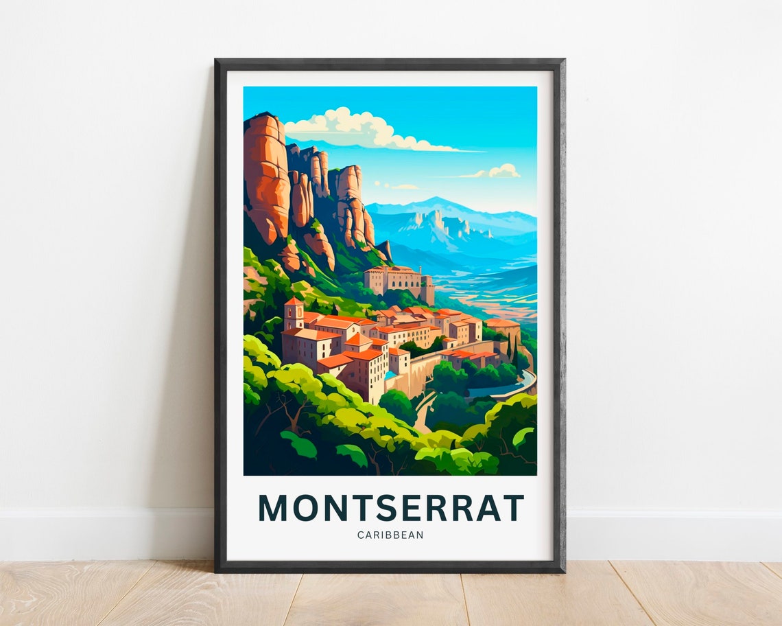 Montserrat Travel Print Montserrat Poster Caribbean Wall Art Framed Present Gift United Kingdom Present