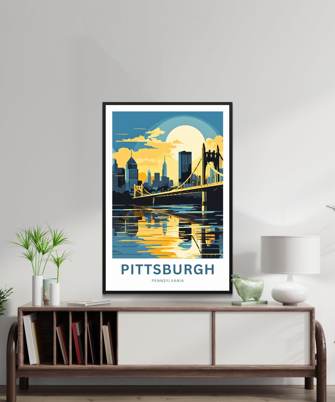 Personalized Pittsburgh Pennsylvania Sunset Skyline Silhouette Poster - Image 2