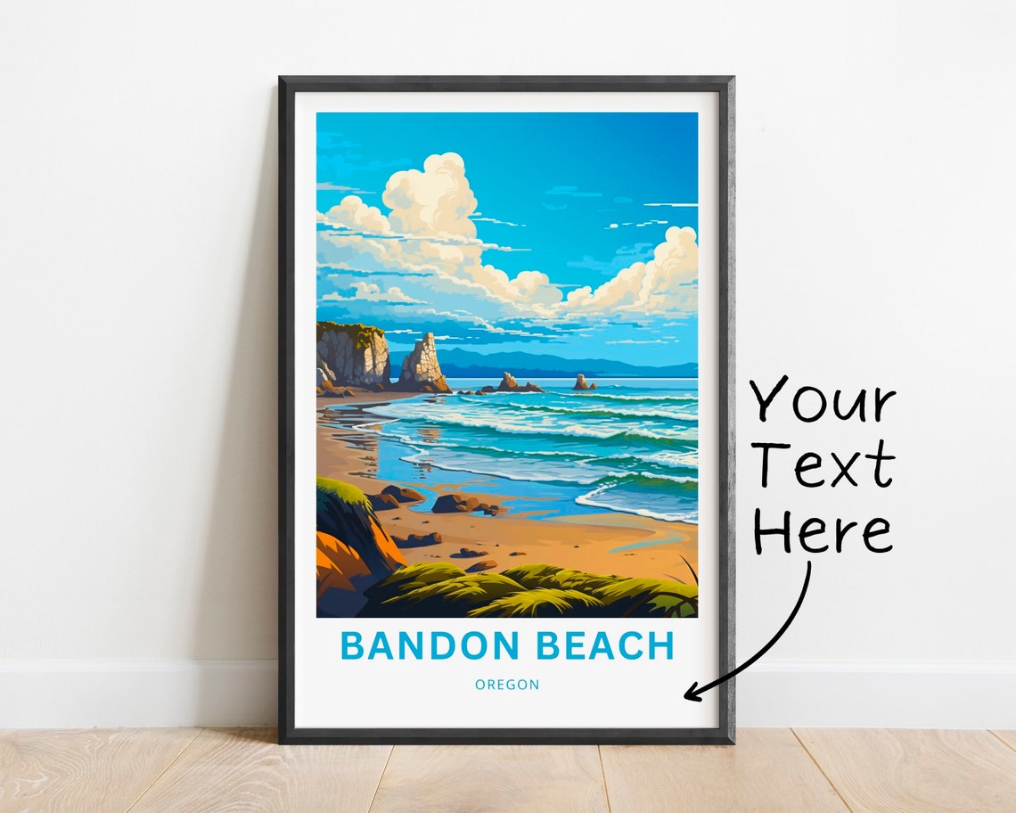 Bandon Beach Oregon Sea Stacks Surf Personalized Coastal Poster