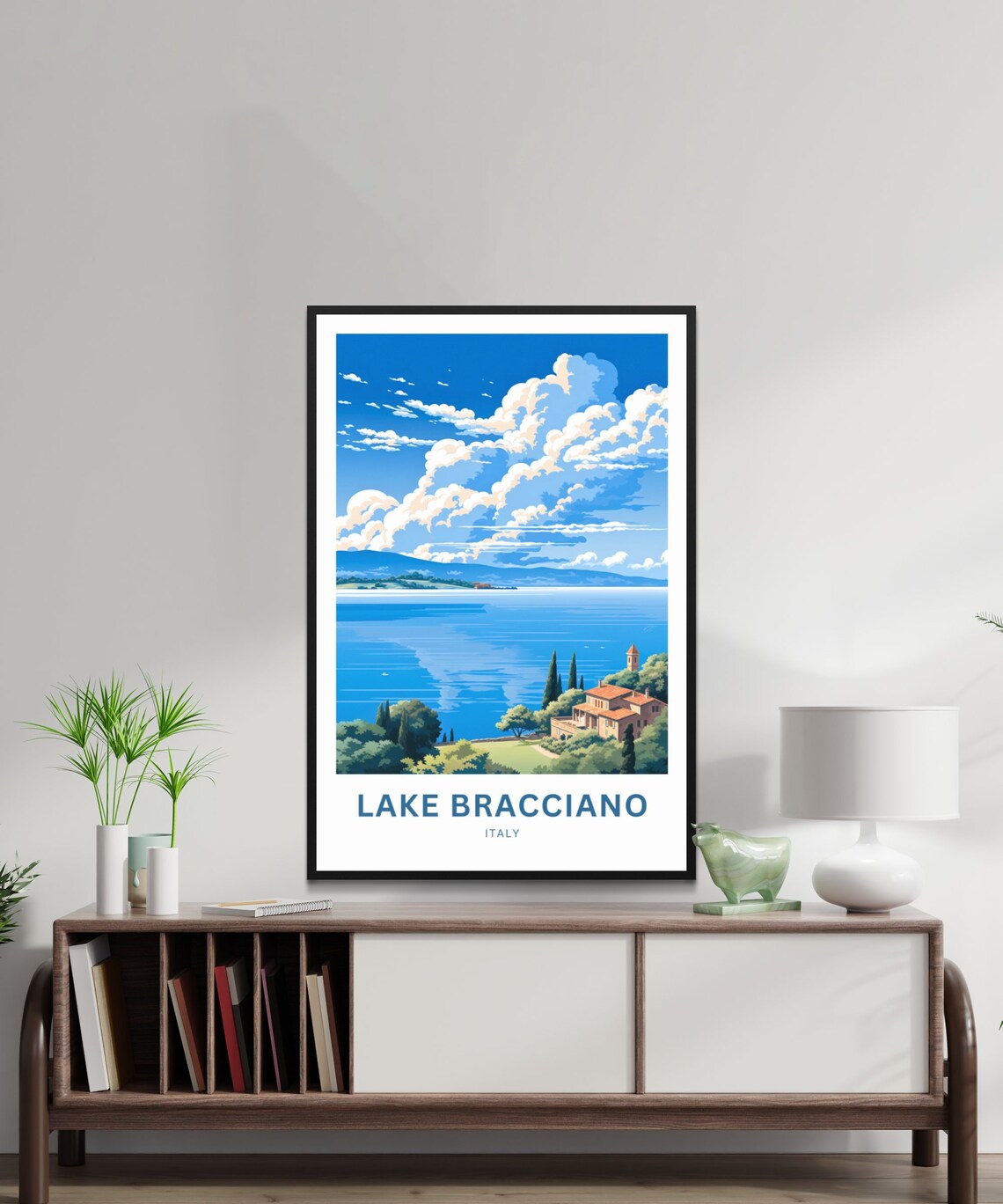 Lake Bracciano Blue Hills Cypress Villa Lakeside Italy Poster - Image 2