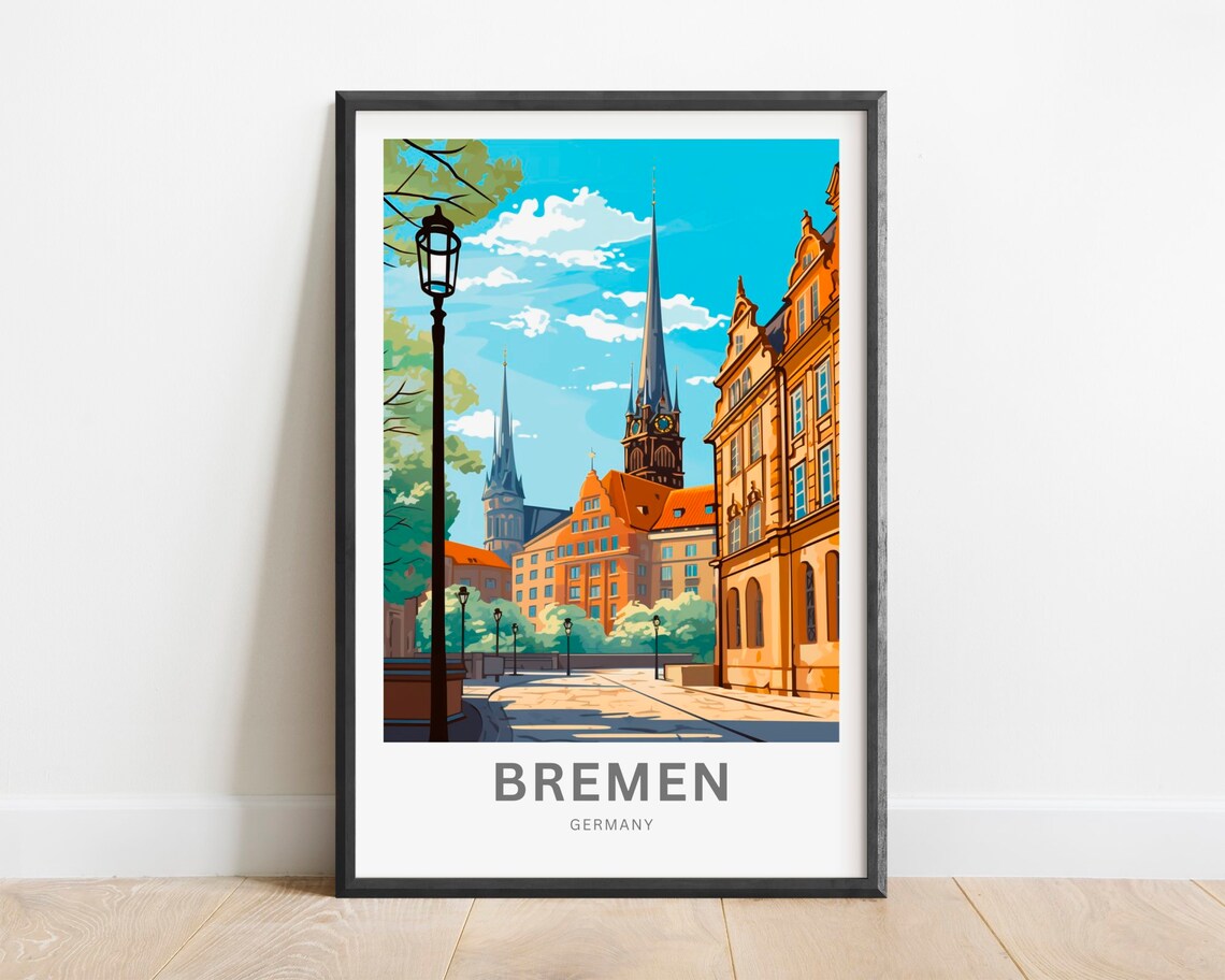 Bremen Germany Old Town Square Historic Church Spires Travel Poster