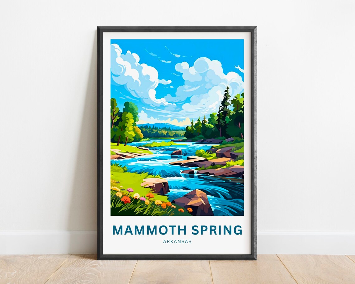 Mammoth Spring Arkansas River Rapids Wildflower Banks Travel Poster