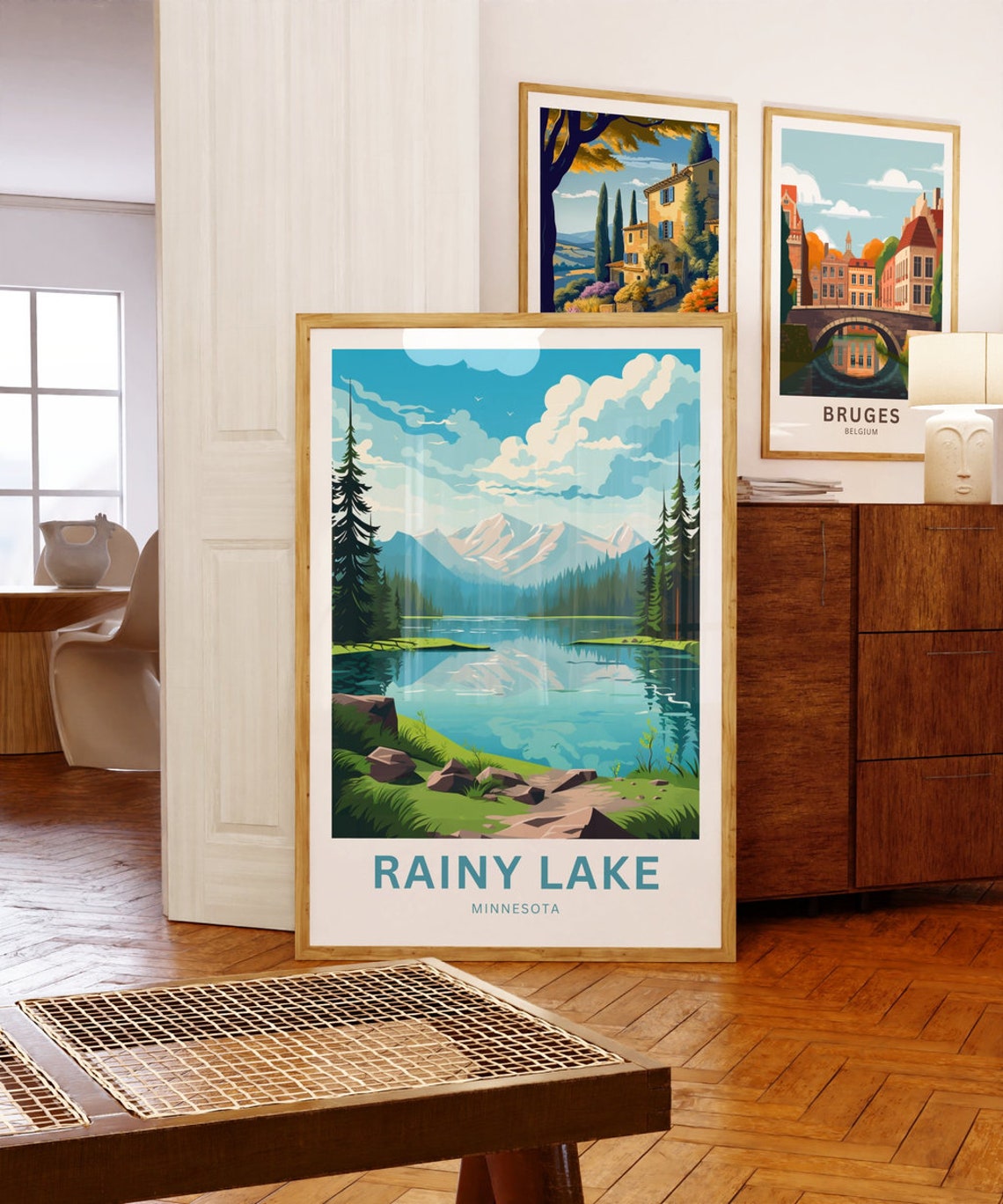 Rainy Lake Minnesota Mirror Lake Snow Peaks Pine Forest Poster - Image 5