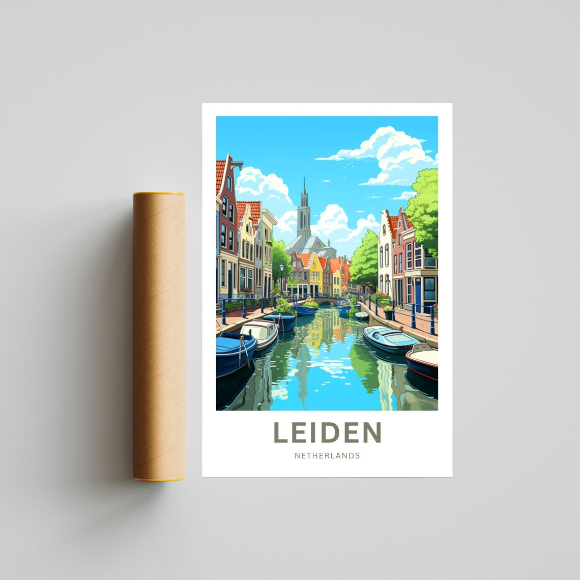 Leiden Netherlands Personalized Canal Boats Scene Custom Travel Poster - Image 4
