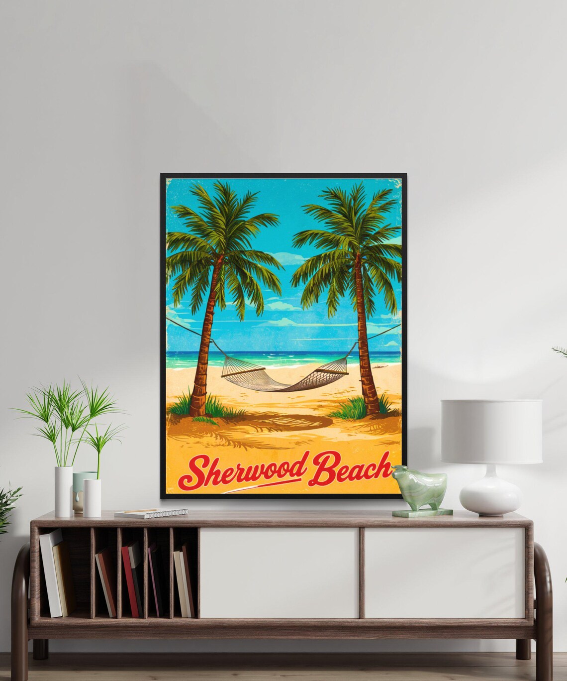 Sherwood Beach Vintage Style Palm Hammock Beach Scene Poster - Image 3