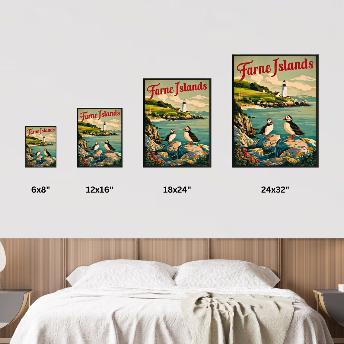 Farne Islands Vintage Lighthouse Seabirds Retro Travel Poster - Image 4