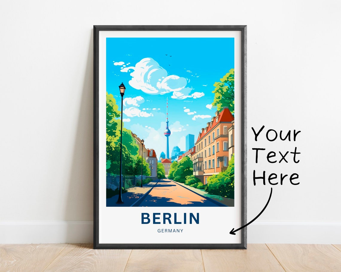 Berlin Germany TV Tower Sunlit Street Custom Text Travel Poster