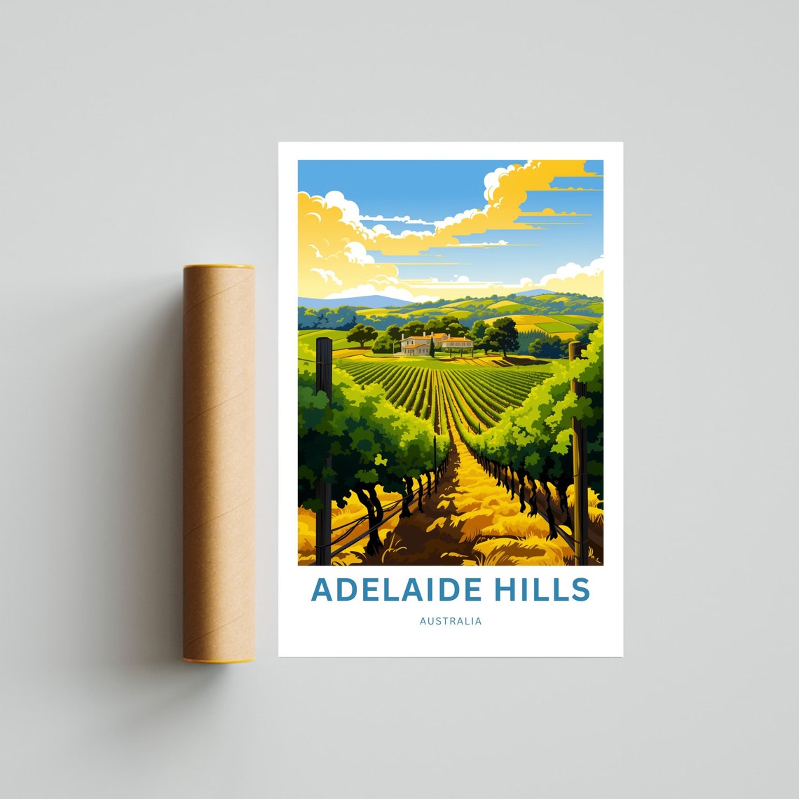 Adelaide Hills Australia Vineyard Sunset Personalized Travel Poster - Image 4