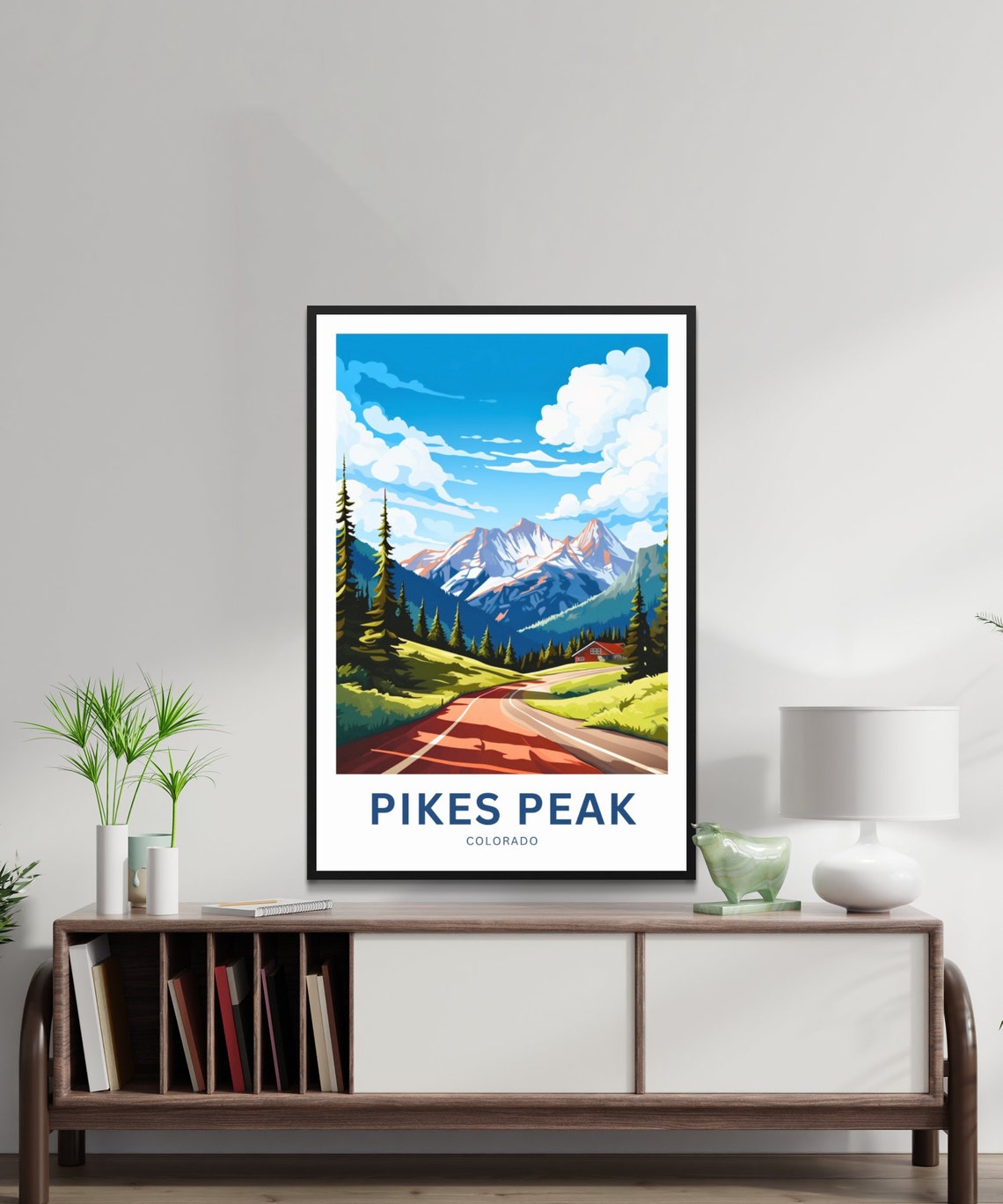 Pikes Peak Colorado Mountain Road to Red Cabin Snowy Summits Poster - Image 2